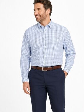 Brooks Brothers Blue Check Supima Dress Shirt 18-35